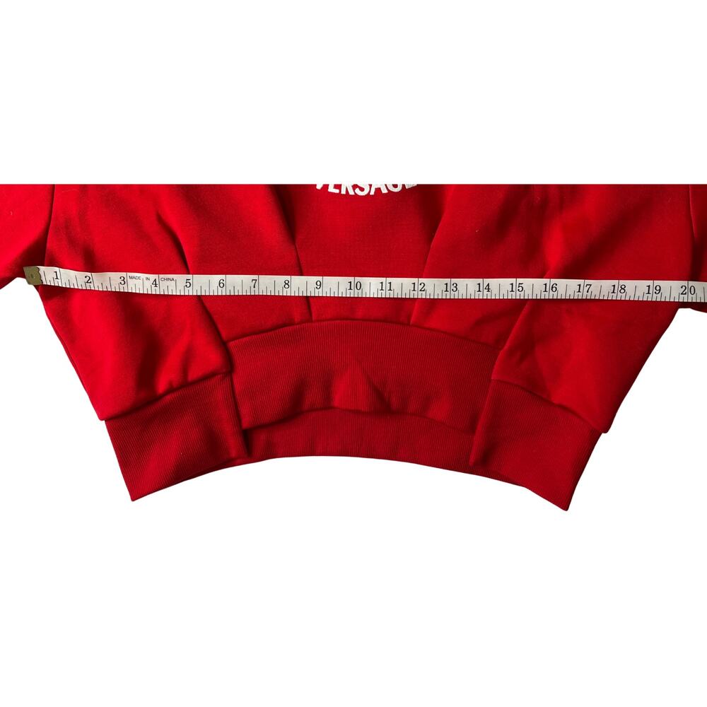 1-42 VERSACE Women's Pullover Cropped Hoodie Embroidered Logo Red Medium/44 - Picture 14 of 16